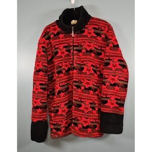 Duffel Outdoor 90s Y2k Men's Fuzzy Abstract Red Black Jacket Size Large